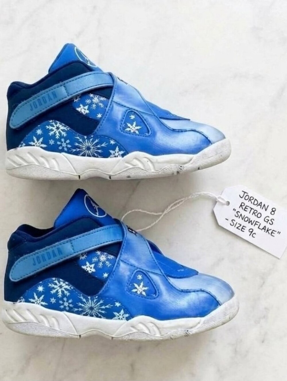 Air Jordan 8 Retro Snowflake TD Sneakers Size 9C Blue Snow Blizzard